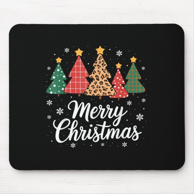 Cute Merry Christmas Tree Buffalo Plaid Red White  Mouse Pad (Front)