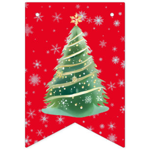 Cute merry Christmas tree Xmas snow party Bunting Flags