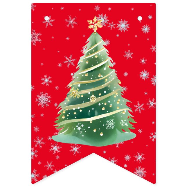 Cute merry Christmas tree Xmas snow party Bunting Flags (Sixth Flag)