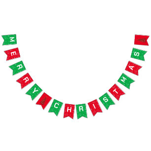 Cute merry Christmas tree Xmas snow party Bunting Flags