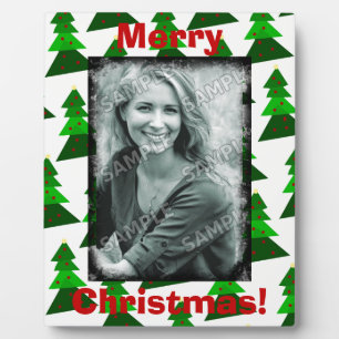 Cute Merry Christmas Trees Add Your Photo Plaque