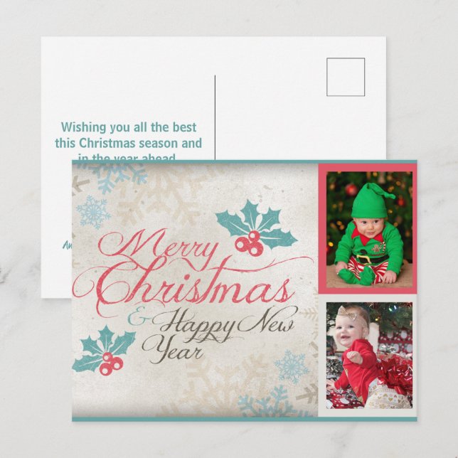 Cute Merry Christmas Twin Babies Photo Holiday (Front/Back)