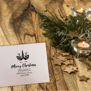 Cute Merry Christmas Unicorn Return Address Rubber Stamp