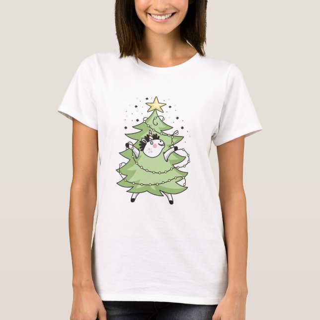 Cute Merry Christmas unicorn T-Shirt (Front)