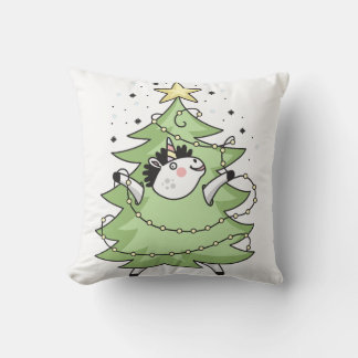 Cute Merry Christmas unicorn Throw Pillow