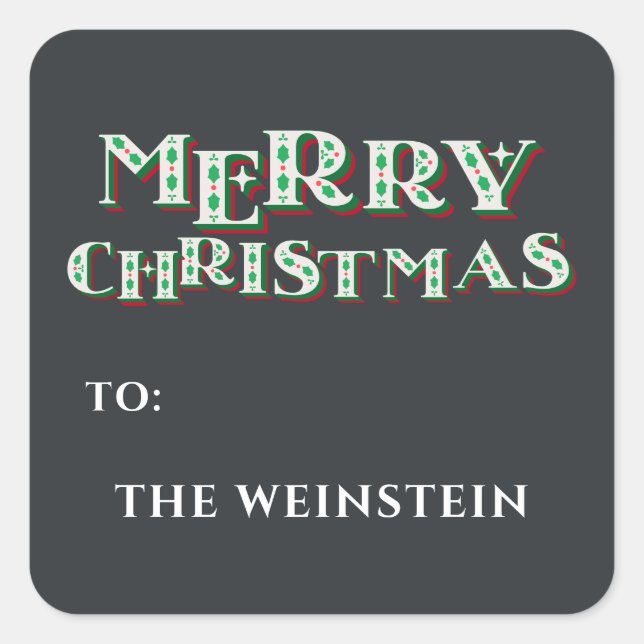 Cute Merry Christmas Unique Festive Square Sticker (Front)