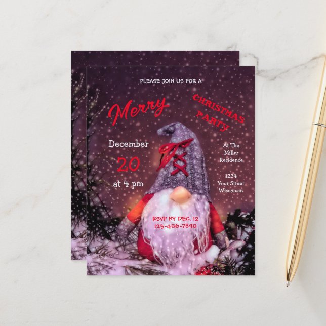 Cute Merry Christmas Whimsical Gnome Budget (Front/Back In Situ)