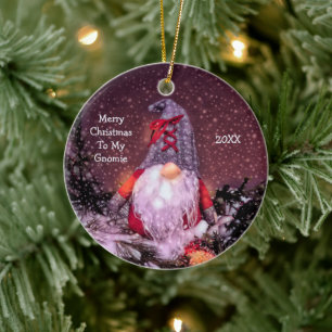 Cute Merry Christmas Whimsical Gnome Holiday Tree Ceramic Ornament