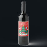 Cute Merry Christmas Wine Label<br><div class="desc">Create personalized Christmas holiday wine bottle labels featuring "Merry Christmas" and your name in chic lettering,  around a fun Christmas scene. Great for your holiday gift giving.</div>
