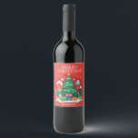 Cute Merry Christmas Wine Label<br><div class="desc">Create personalized Christmas holiday wine bottle labels featuring "Merry Christmas" and your name in chic lettering,  around a fun Christmas scene. Great for your holiday gift giving.</div>