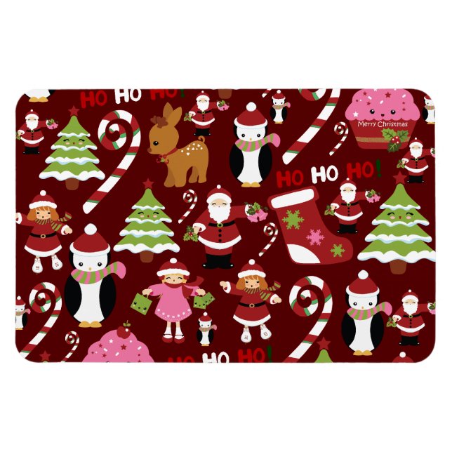 Cute Merry Christmas Xmas Holiday Pattern Magnet (Horizontal)