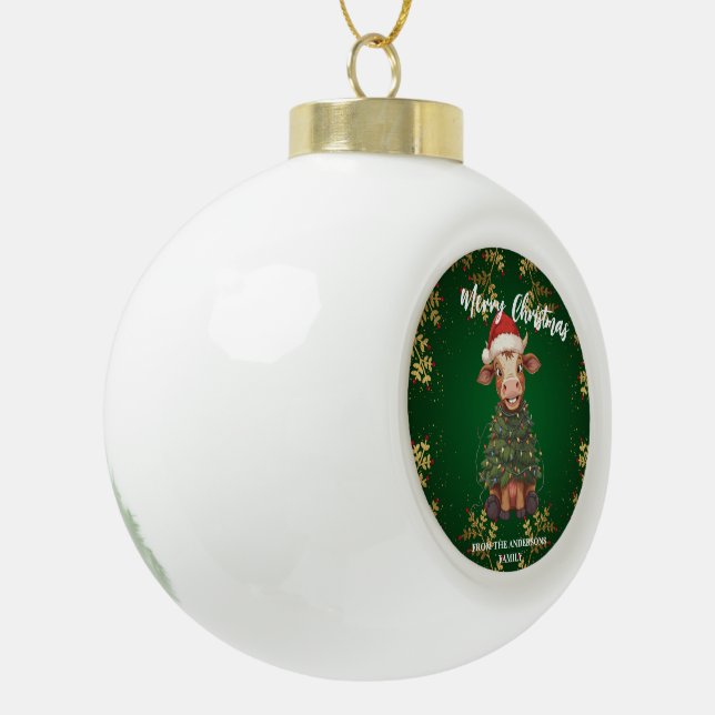 Cute merry Cow Christmas tree calf ox Xmas pattern Ceramic Ball Christmas Ornament (Left)