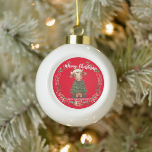 Cute merry Cow Christmas tree calf ox Xmas pattern Ceramic Ball Christmas Ornament