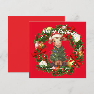 Cute merry Cow Christmas tree calf ox Xmas pattern Holiday Card