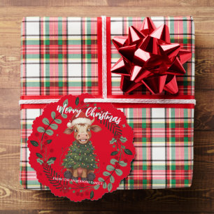 Cute merry Cow Christmas tree calf ox Xmas pattern Ornament Card