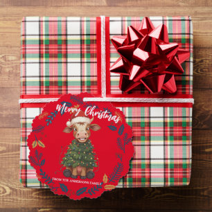 Cute merry Cow Christmas tree calf ox Xmas pattern Ornament Card