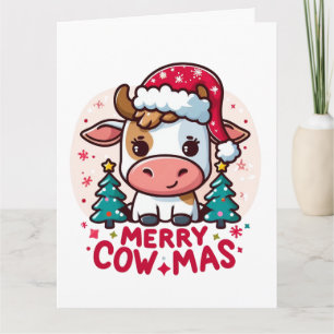 Cute "Merry Cowmas" Christmas Cow Card