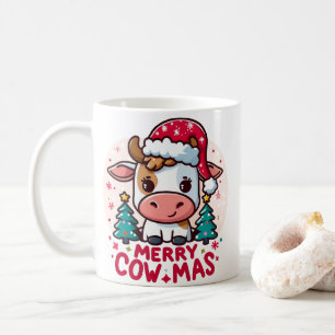 Cute "Merry Cowmas" Christmas Cow Coffee Mug