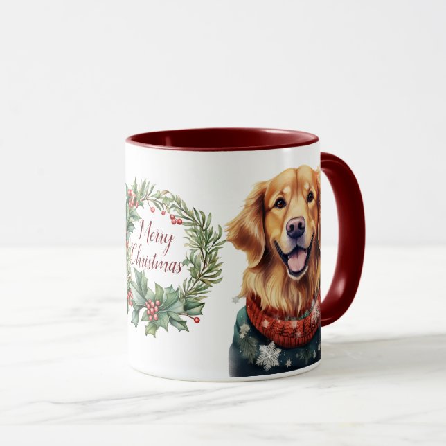 Cute Merry Golden Retriever Dog Christmas Mug (Front Right)