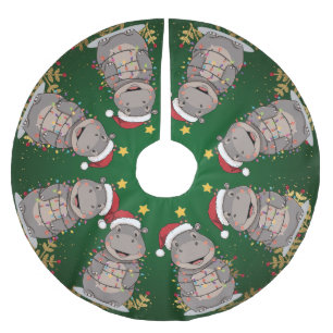 Cute merry Hippo christmas tree zoo safari Xmas pa Brushed Polyester Tree Skirt