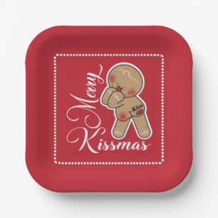 Cute Merry Kissmas Gingerbread man Paper Plate