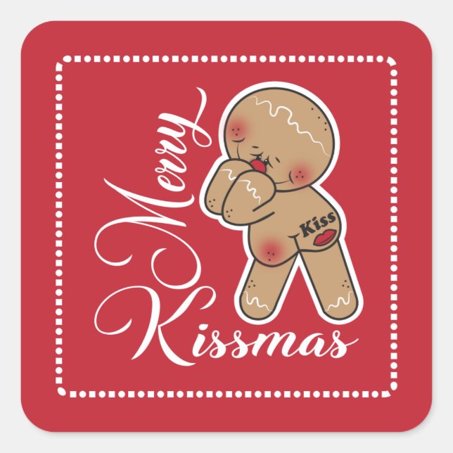 Cute Merry Kissmas Gingerbread man Square Sticker (Front)