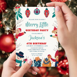 Cute Merry Little Christmas 4th Birthday Invitation