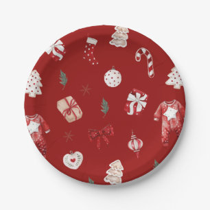 Cute Merry Little Red Winter Christmas Baby Shower Paper Plate