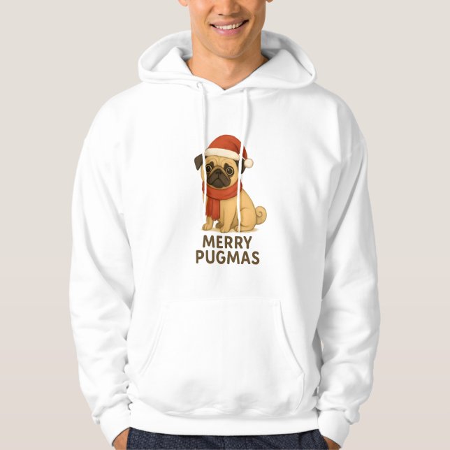 Cute Merry Pugmas Festive Holiday Pug Hoodie (Front)