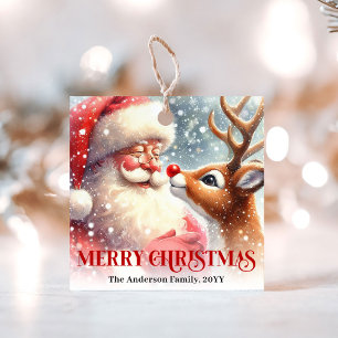 Cute Merry Santa Rudolph Christmas Gift Tags