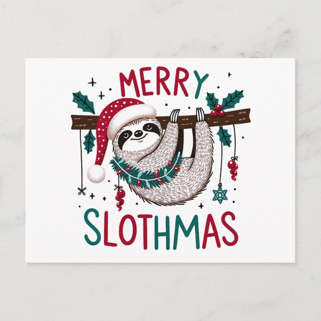 Cute Merry Slothmas Postcard (Front)