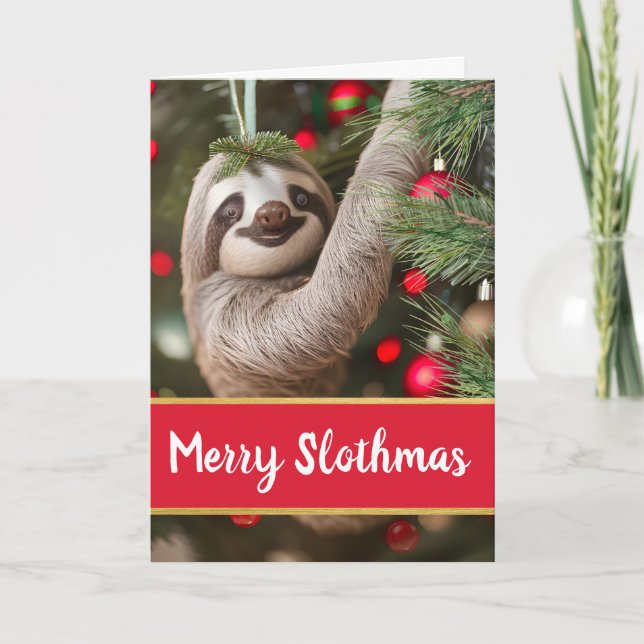 Cute Merry Slothmas with Sloth in Tree Card (Front)
