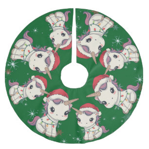 Cute merry unicorn Christmas tree zoo safari Xmas Brushed Polyester Tree Skirt