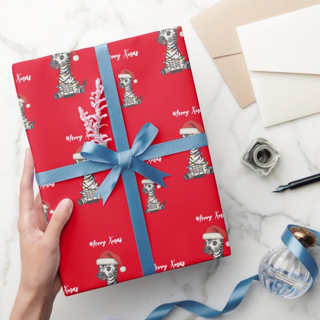 Cute merry Zebra christmas tree zoo safari Xmas pa Wrapping Paper (Gifting)