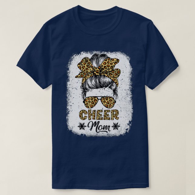 Cute Messy Bun Cheer Mom Funny Leopard Bandana Mot T-Shirt (Design Front)