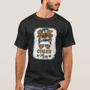 Cute Messy Bun Cheer Mom Funny Leopard Bandana Mot T-Shirt
