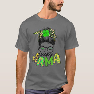 Cute Messy Bun Plaid St Patrick's Day-One Lucky Ma T-Shirt
