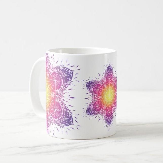 Cute Metatron's Cube Mandala warm colours Coffee Mug (Front Left)
