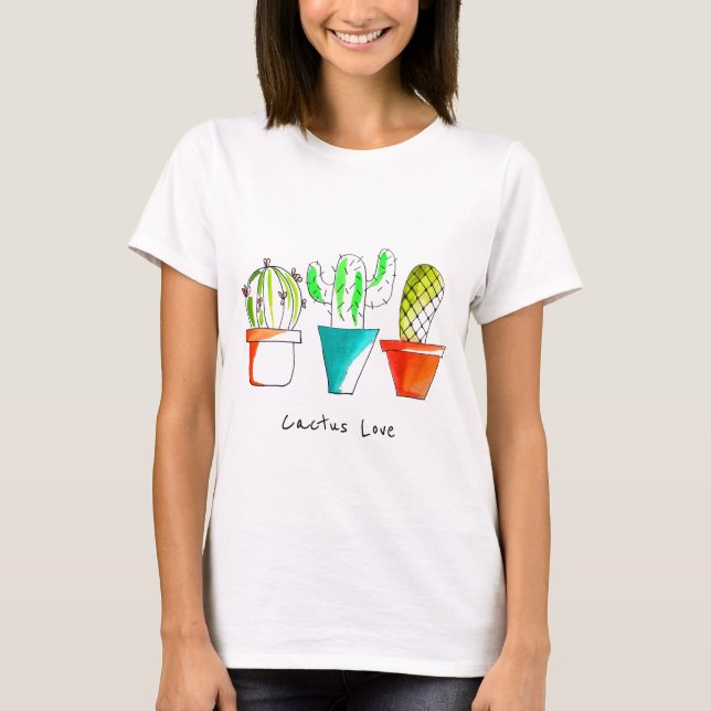 Cute Mexican cactus love drawing art T-Shirt (Front)