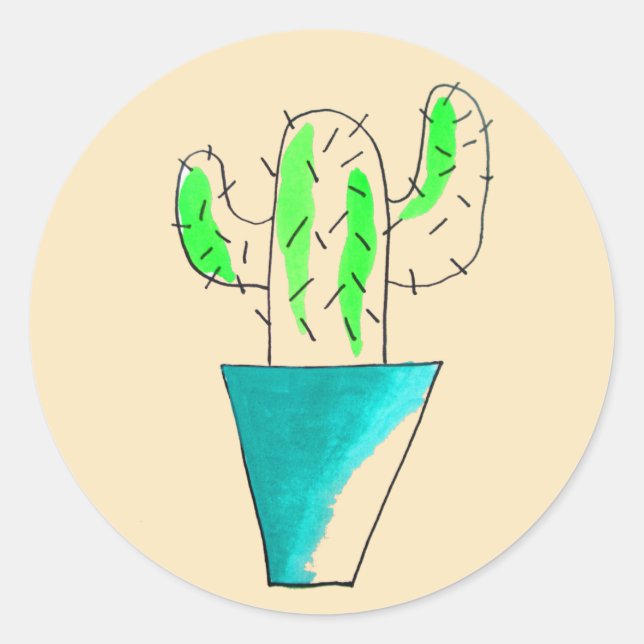 Cute Mexican cactus plant art Classic Round Sticker (Front)