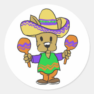Cute Mexican dog with maracas   choose back colour Classic Round Sticker
