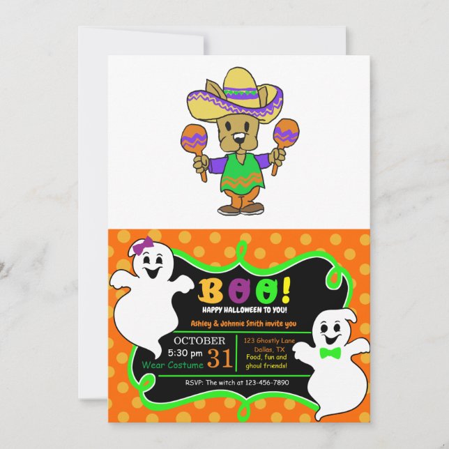Cute Mexican dog with maracas | choose back colour Invitation (Front)