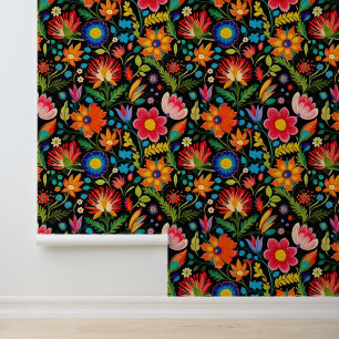 Cute Mexican flowers tiled pattern Wallpaper