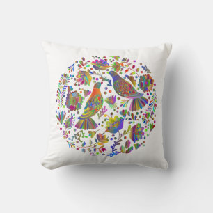 Cute Mexican Folk Art, Birds and Flowers Throw Pillow