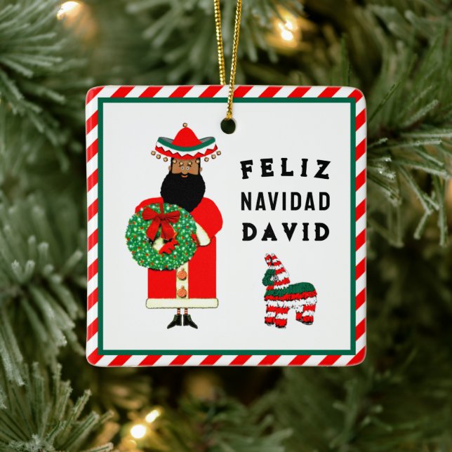 Cute Mexican Santa Christmas Ceramic Ornament (Tree)