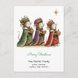Cute Mice as Three Wise Men Merry Christmas Postcard