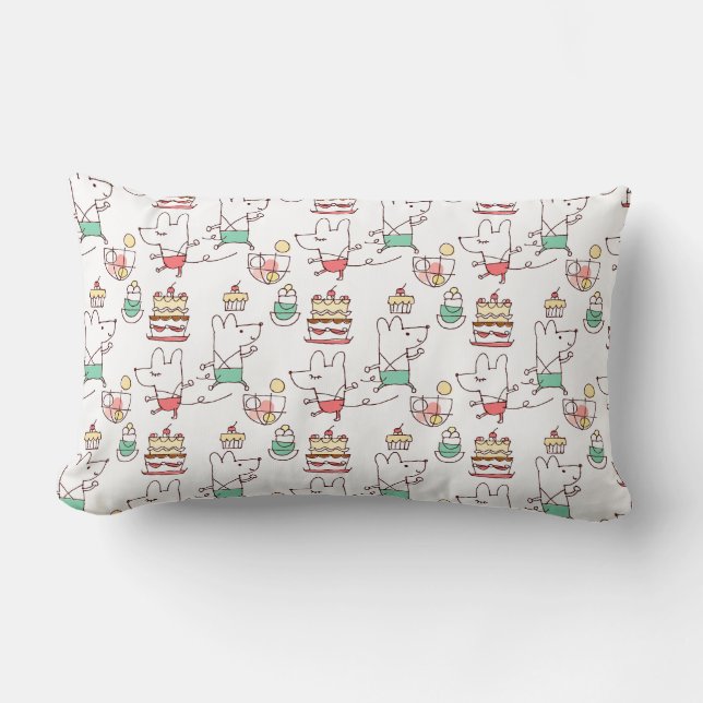 Cute Mice Bakery Chef Drawing Lumbar Pillow (Front)