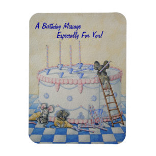 Cute mice birthday cake original illustration magnet