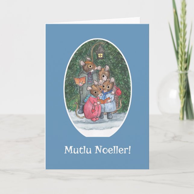 Cute Mice Carol Singers Turkish Christmas Card (Front)