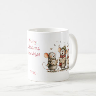 Cute Mice Christmas Carolers Singing Red Text Coffee Mug